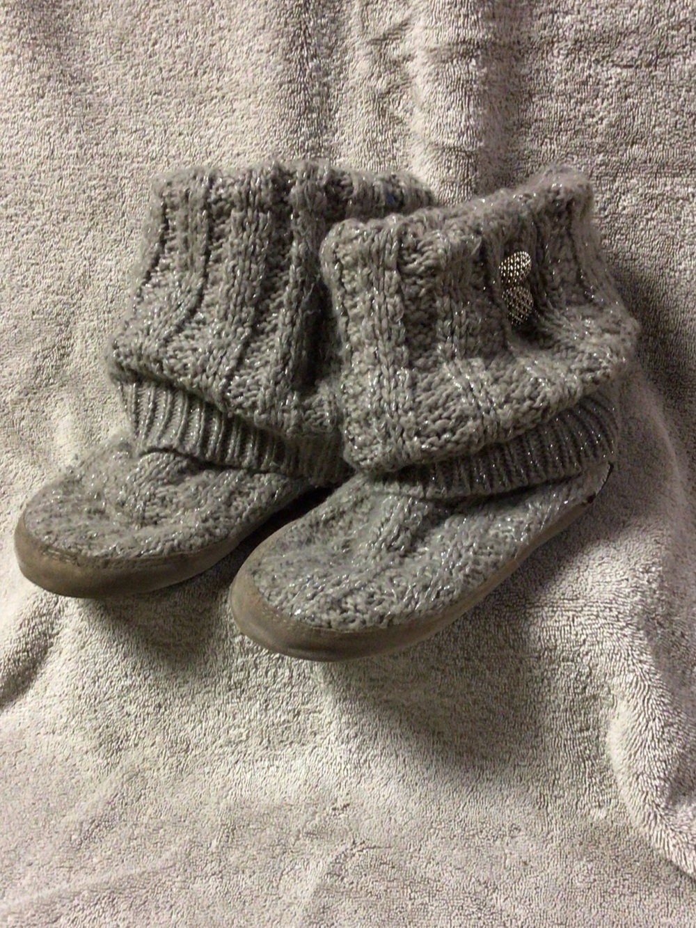 Muk Luks Gray Knit Fold-Over Slipper Boots, Size 6.5